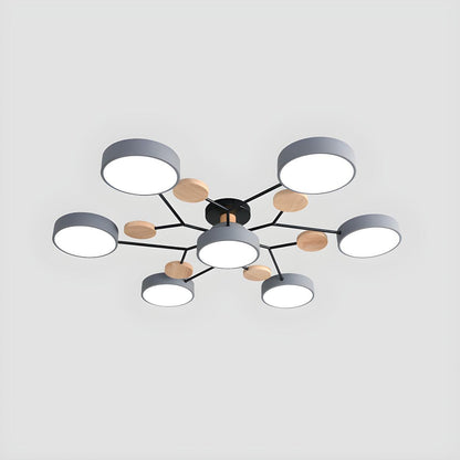 Large Multi-Head Round Semi-Flush Mount Light 7-Light