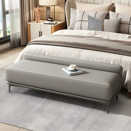 Light Gray Faux Leather Upholstered Bedroom Bench