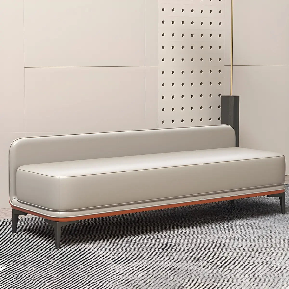 Light Gray Faux Leather Upholstered Bedroom Bench