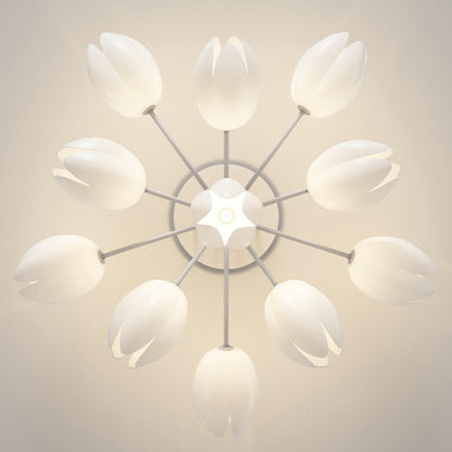 Living Room White Flower Semi-Flush Mount Lamp 13-Light