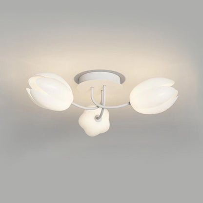 Living Room White Flower Semi-Flush Mount Lamp 13-Light