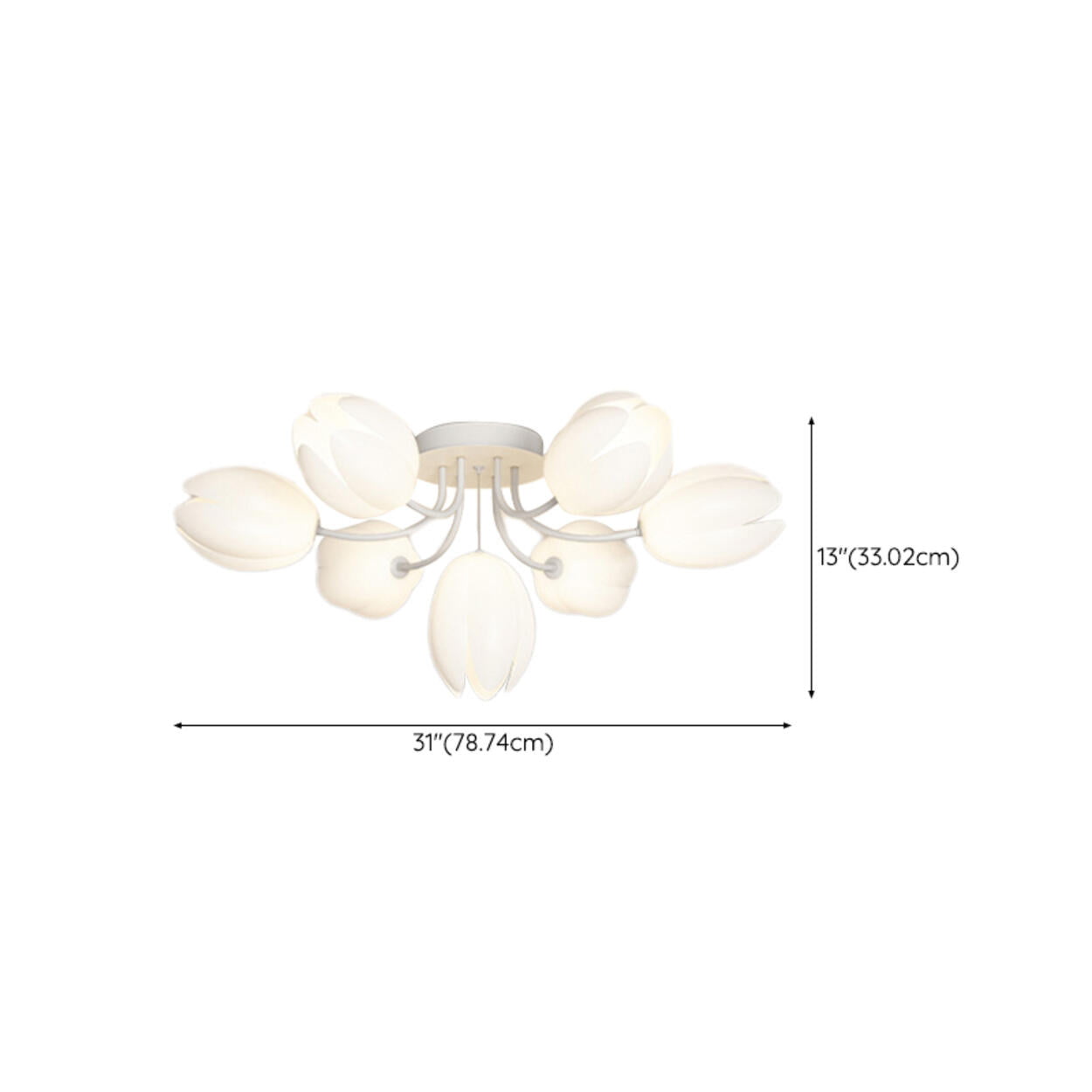 Living Room White Flower Semi-Flush Mount Lamp 13-Light