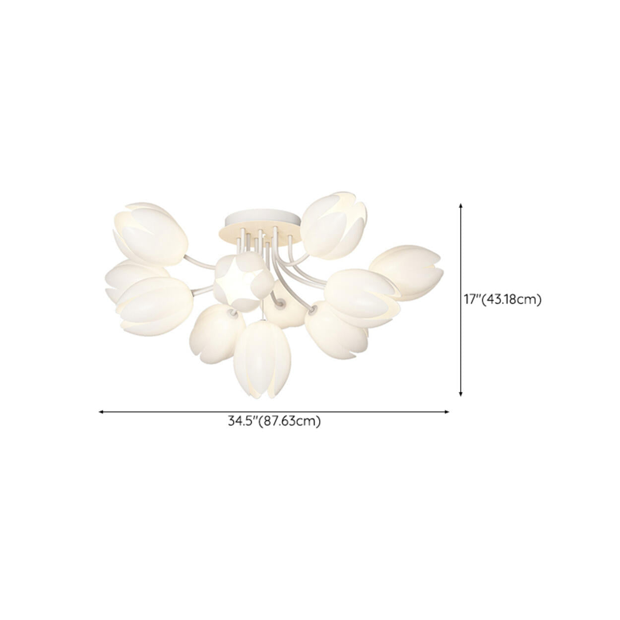 Living Room White Flower Semi-Flush Mount Lamp 13-Light