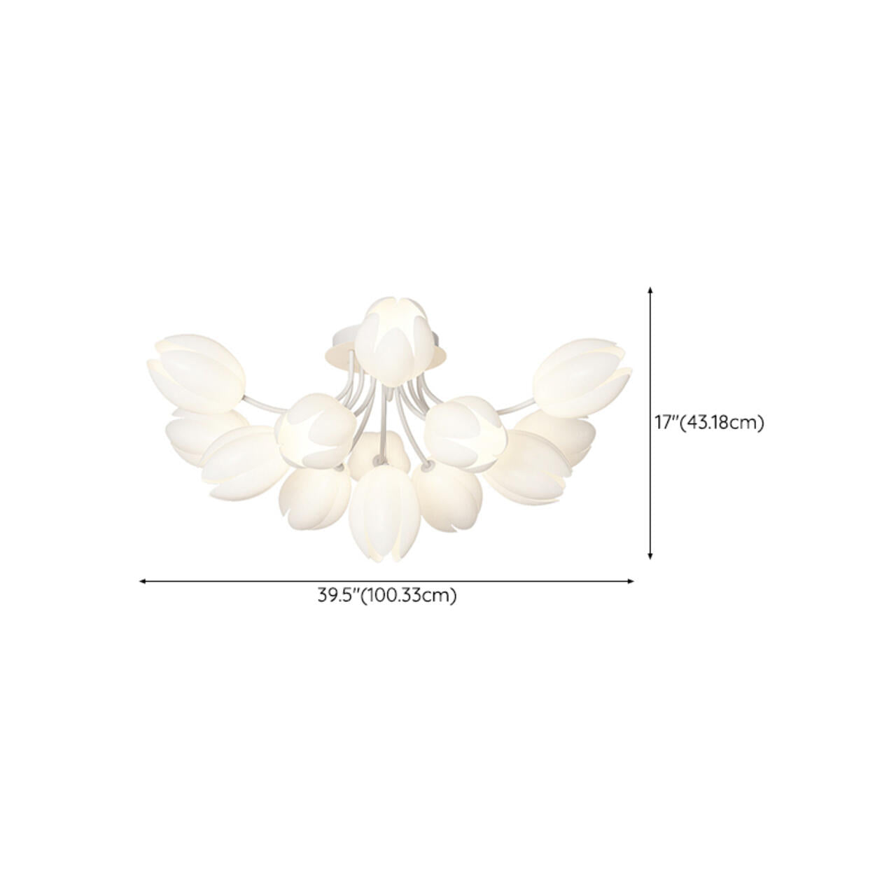 Living Room White Flower Semi-Flush Mount Lamp 13-Light