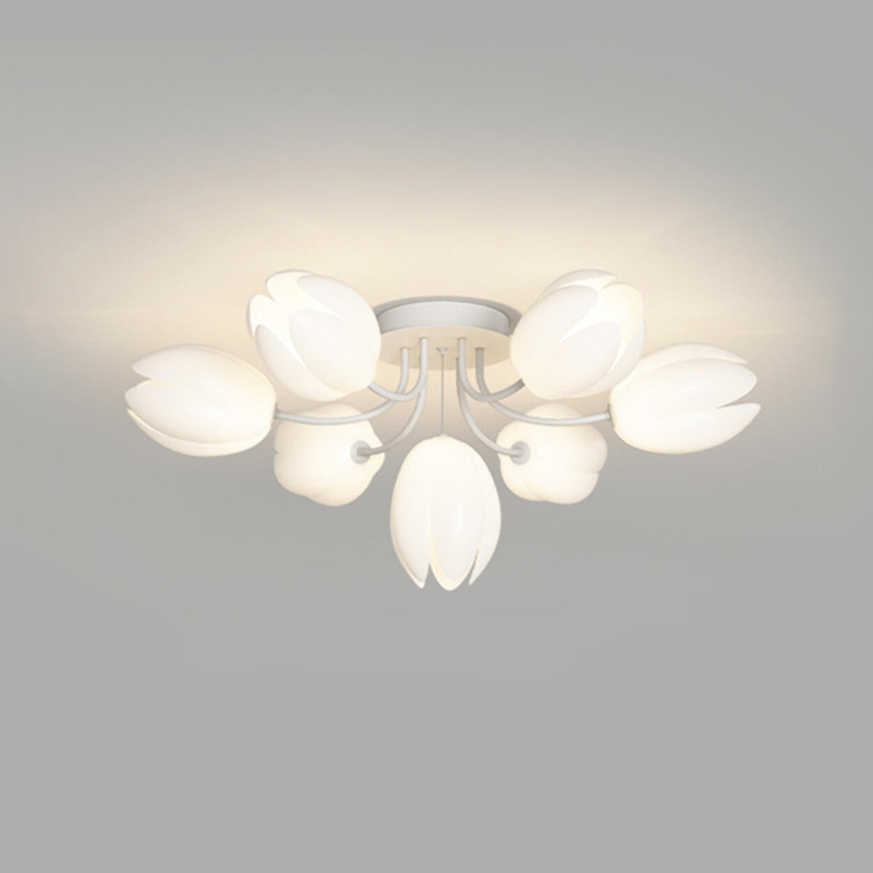 Living Room White Flower Semi-Flush Mount Lamp 13-Light