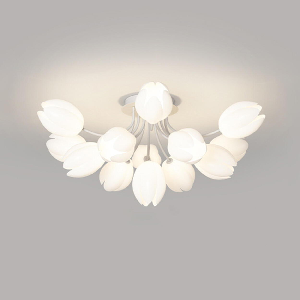 Living Room White Flower Semi-Flush Mount Lamp 13-Light