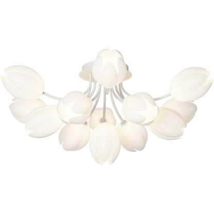 Living Room White Flower Semi-Flush Mount Lamp 13-Light