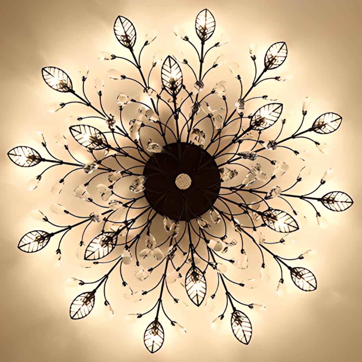 Luxury Gold Branch Leaf Crystal Semi-Flush Mount Light