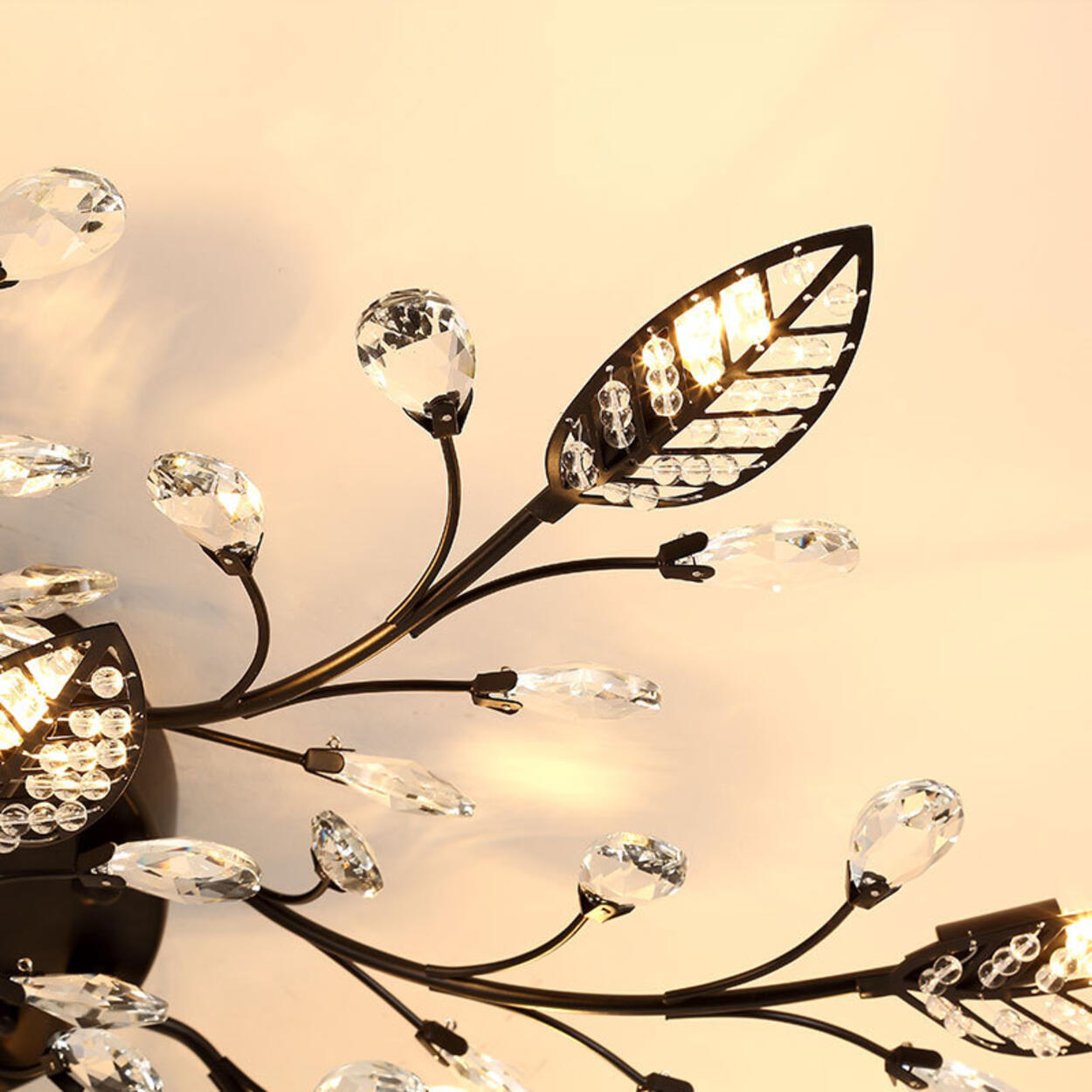 Luxury Gold Branch Leaf Crystal Semi-Flush Mount Light