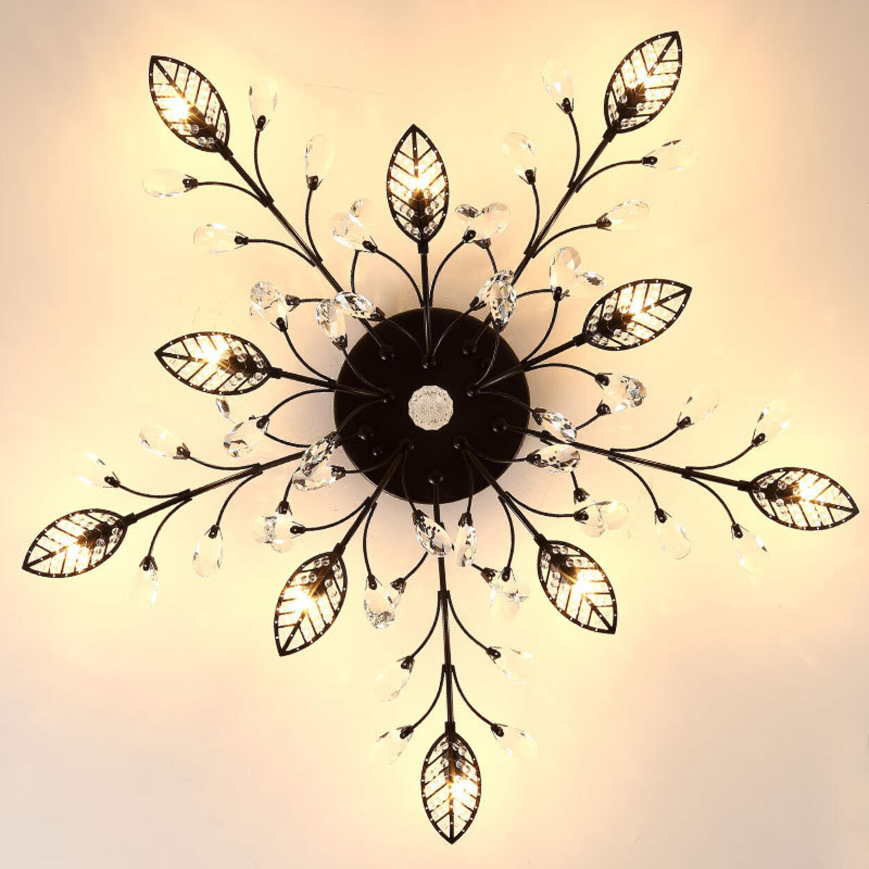 Luxury Gold Branch Leaf Crystal Semi-Flush Mount Light