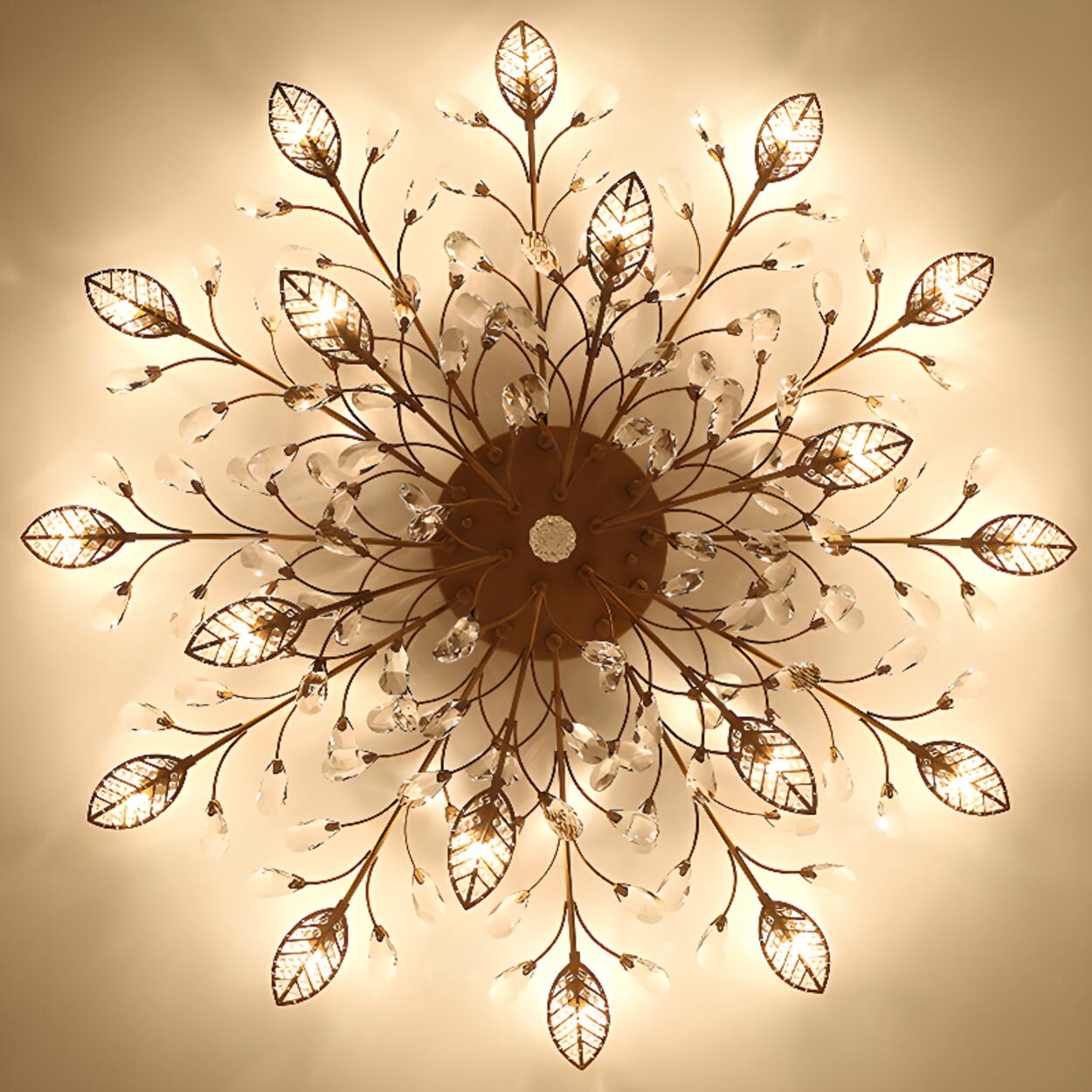 Luxury Gold Branch Leaf Crystal Semi-Flush Mount Light