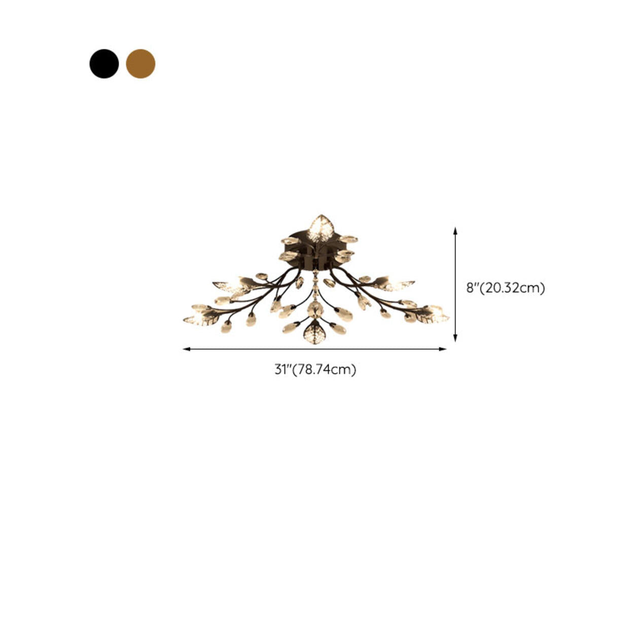 Luxury Gold Branch Leaf Crystal Semi-Flush Mount Light