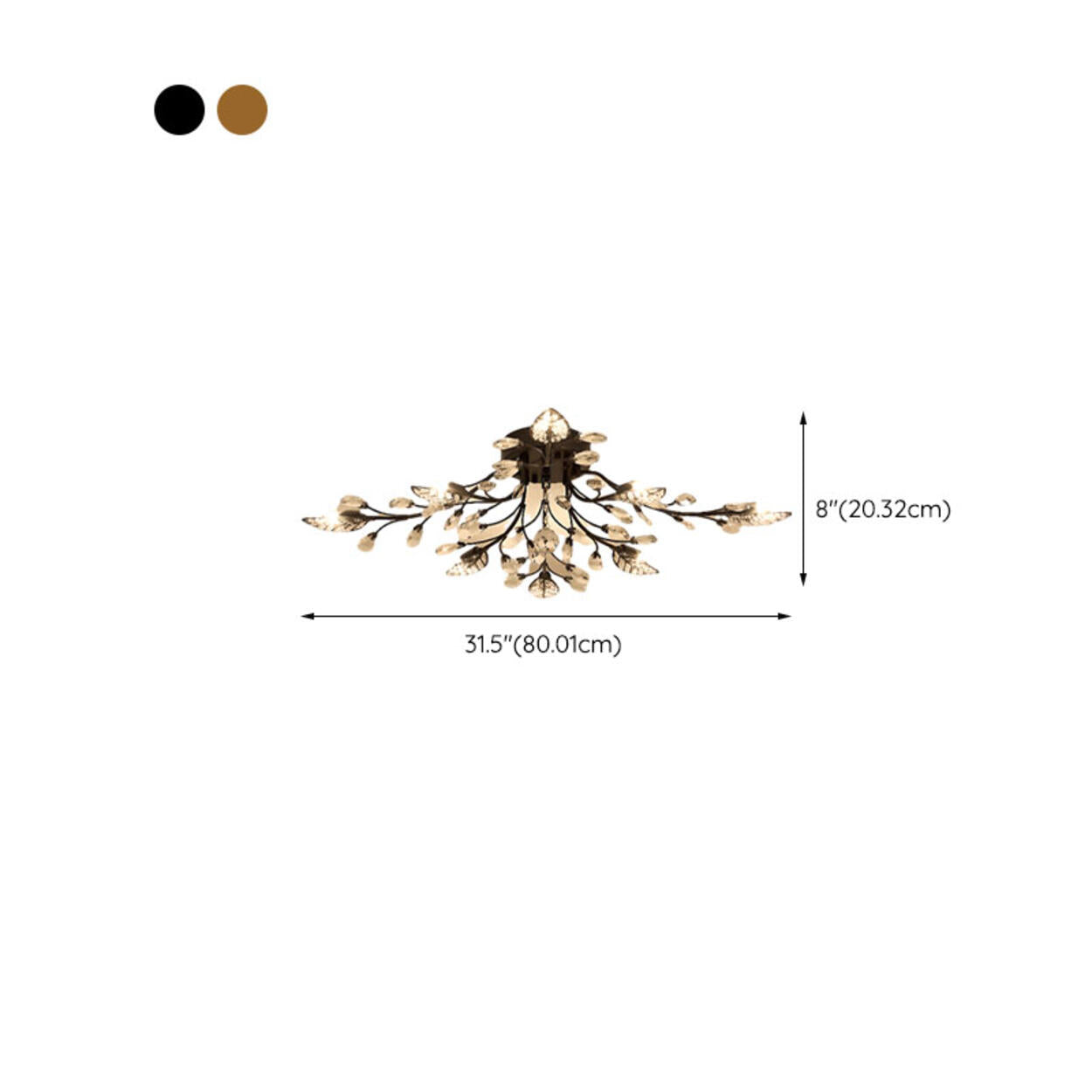 Luxury Gold Branch Leaf Crystal Semi-Flush Mount Light