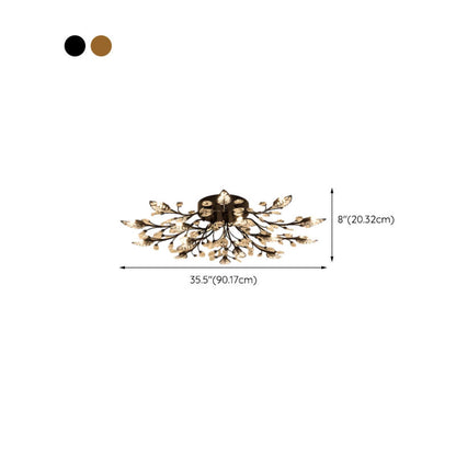 Luxury Gold Branch Leaf Crystal Semi-Flush Mount Light