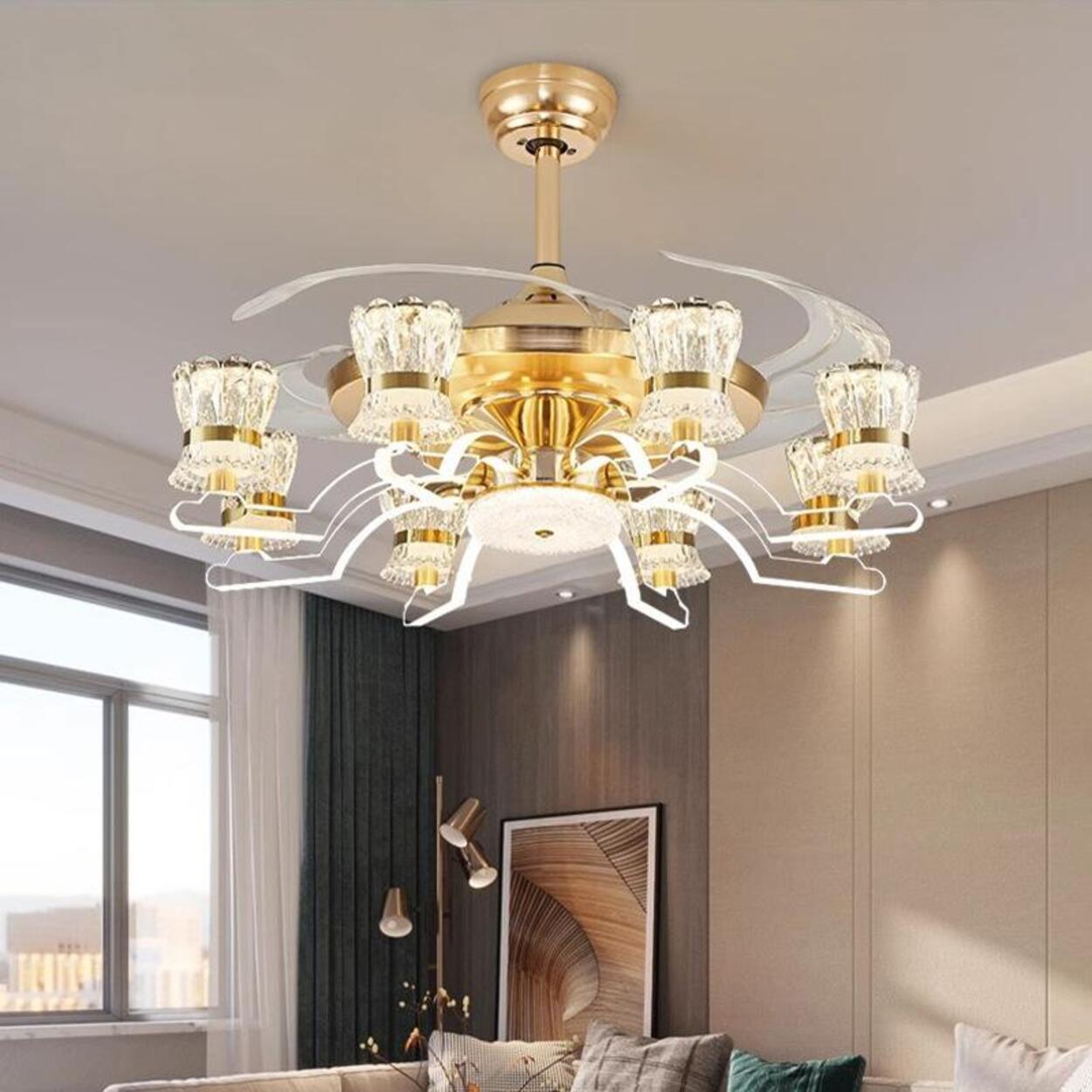 Luxury Golden Crystal Propeller Ceiling Fan with Light