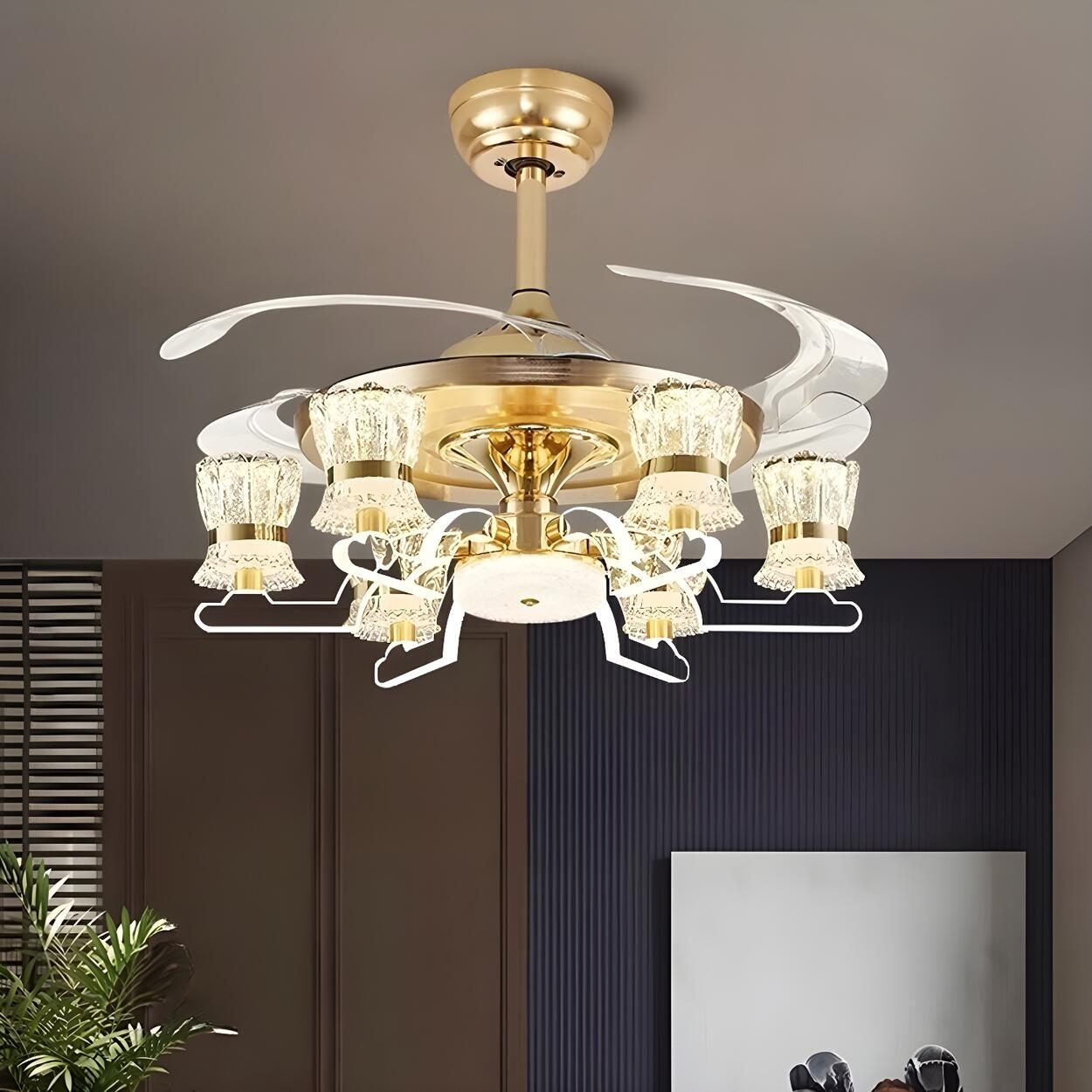 Luxury Golden Crystal Propeller Ceiling Fan with Light