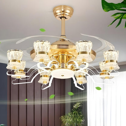 Luxury Golden Crystal Propeller Ceiling Fan with Light