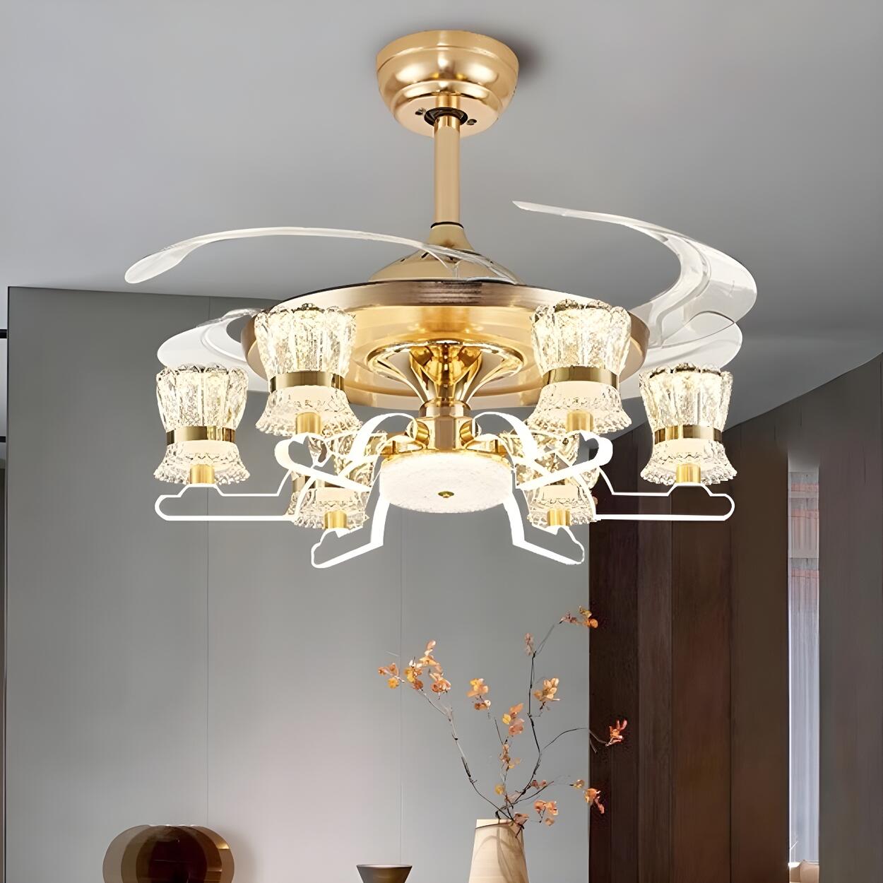 Luxury Golden Crystal Propeller Ceiling Fan with Light