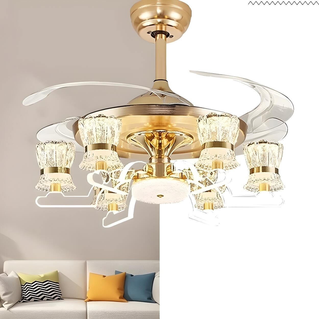 Luxury Golden Crystal Propeller Ceiling Fan with Light