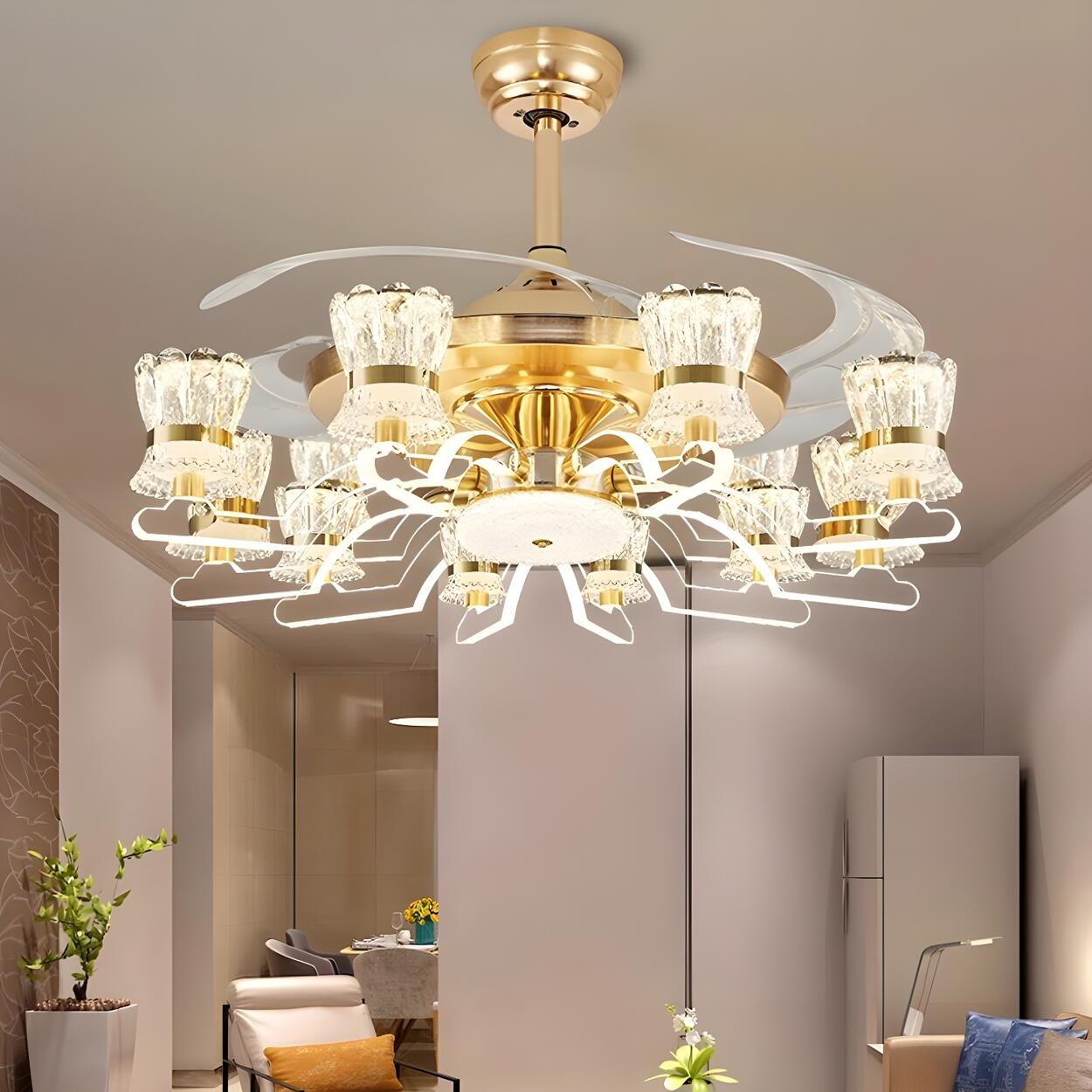 Luxury Golden Crystal Propeller Ceiling Fan with Light