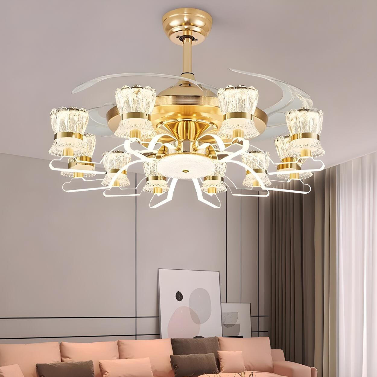 Luxury Golden Crystal Propeller Ceiling Fan with Light