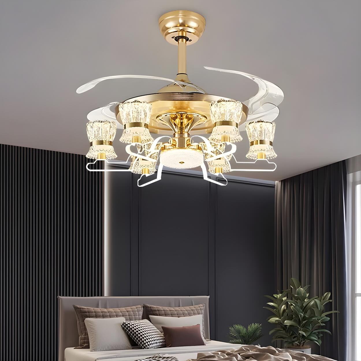 Luxury Golden Crystal Propeller Ceiling Fan with Light