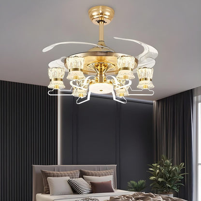 Luxury Golden Crystal Propeller Ceiling Fan with Light