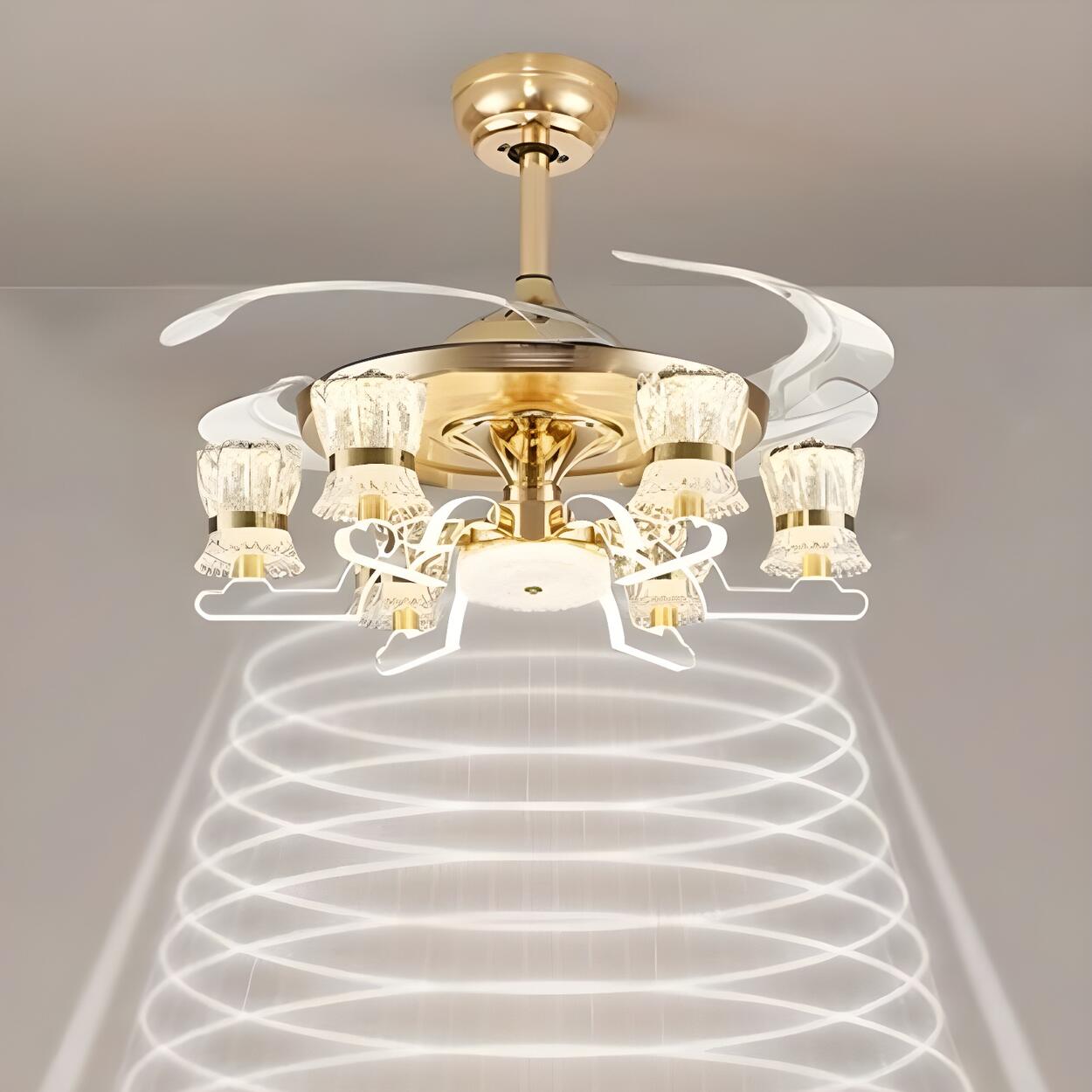 Luxury Golden Crystal Propeller Ceiling Fan with Light