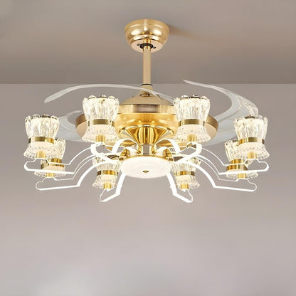 Luxury Golden Crystal Propeller Ceiling Fan with Light