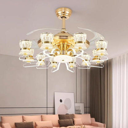 Luxury Golden Crystal Propeller Ceiling Fan with Light