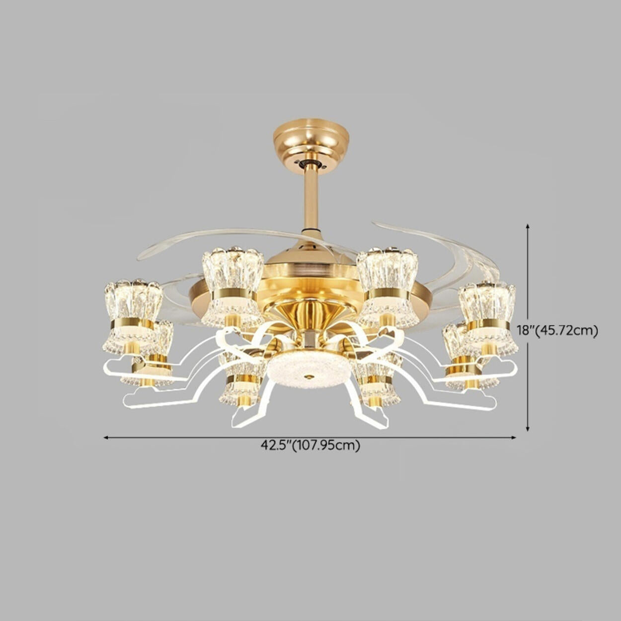 Luxury Golden Crystal Propeller Ceiling Fan with Light