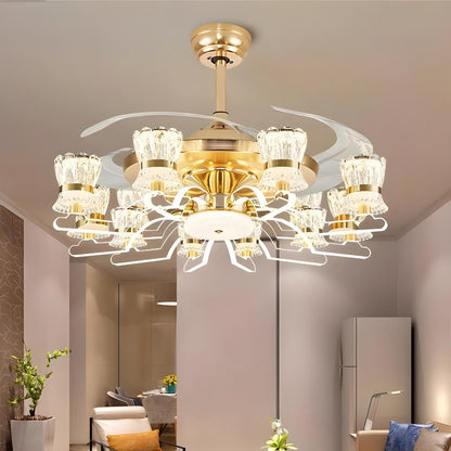 Luxury Golden Crystal Propeller Ceiling Fan with Light