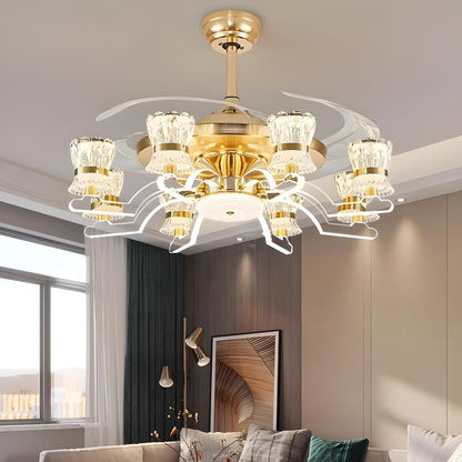 Luxury Golden Crystal Propeller Ceiling Fan with Light