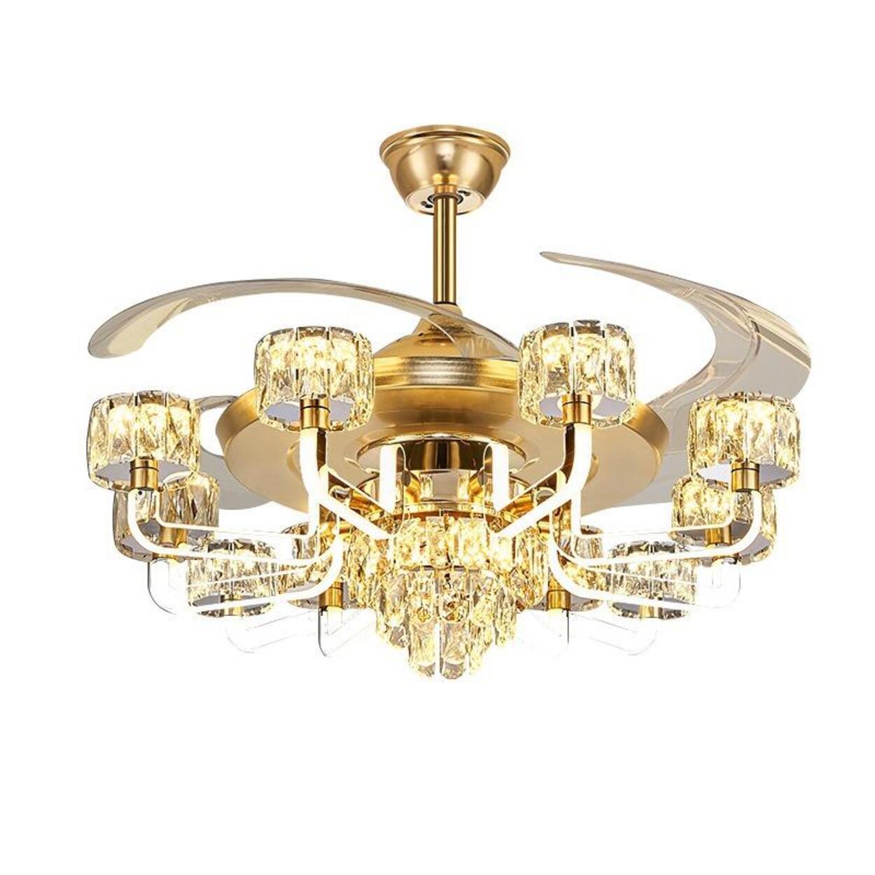 Luxury Golden Crystal Propeller Ceiling Fan with Light