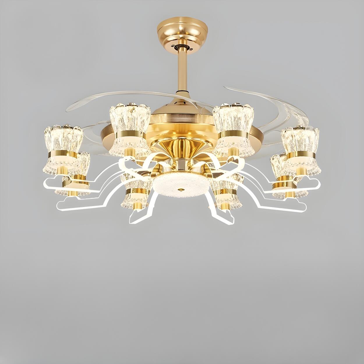 Luxury Golden Crystal Propeller Ceiling Fan with Light