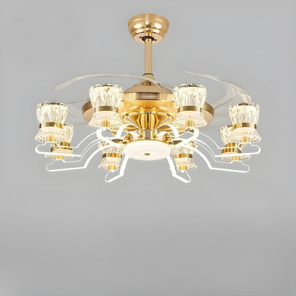 Luxury Golden Crystal Propeller Ceiling Fan with Light