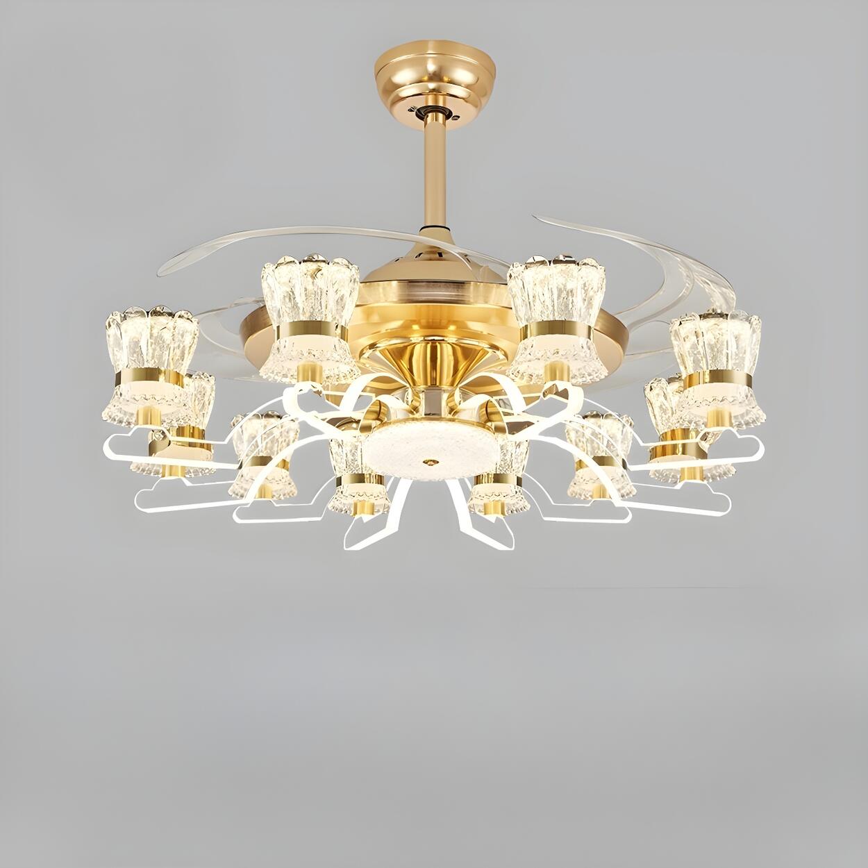 Luxury Golden Crystal Propeller Ceiling Fan with Light