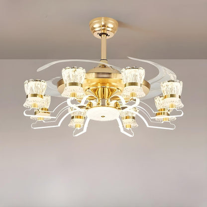 Luxury Golden Crystal Propeller Ceiling Fan with Light