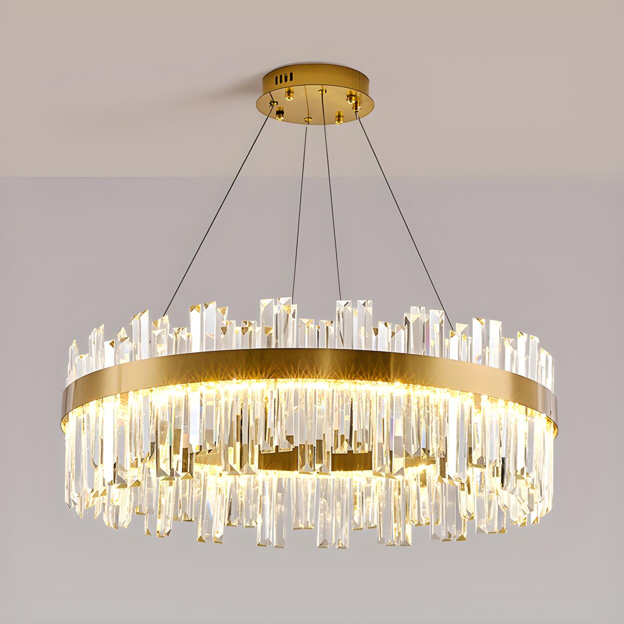 Luxury Round Gold Crystal Drum LIving Room Pendant Light