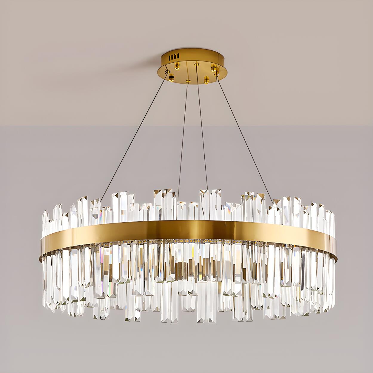 Luxury Round Gold Crystal Drum LIving Room Pendant Light