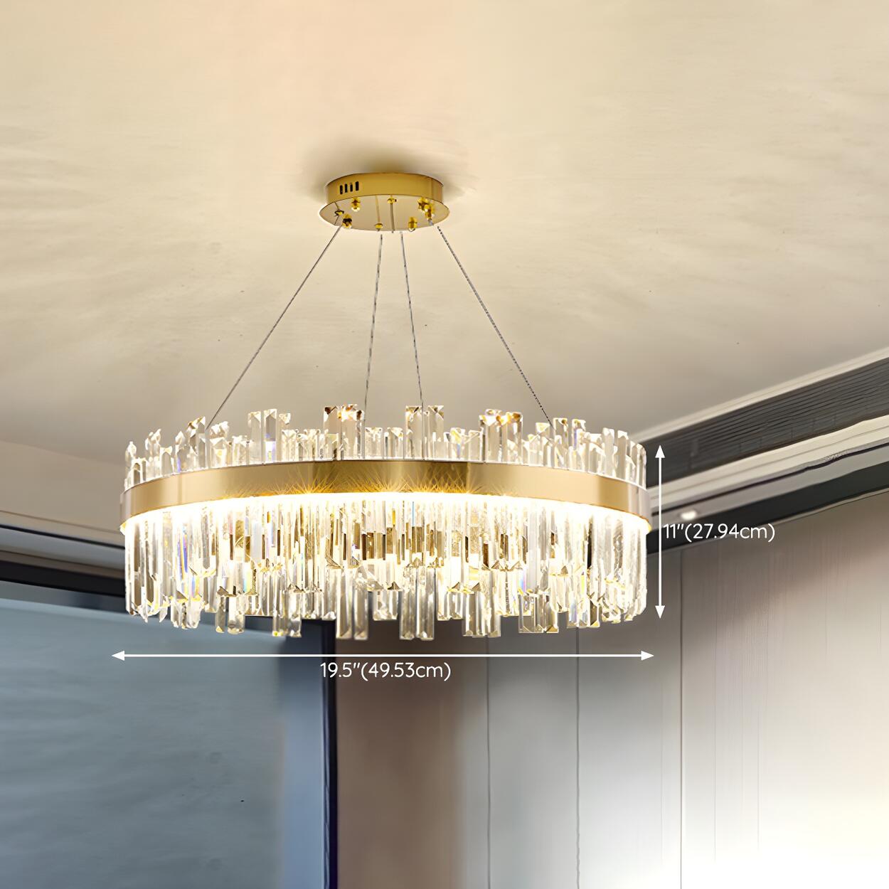 Luxury Round Gold Crystal Drum LIving Room Pendant Light