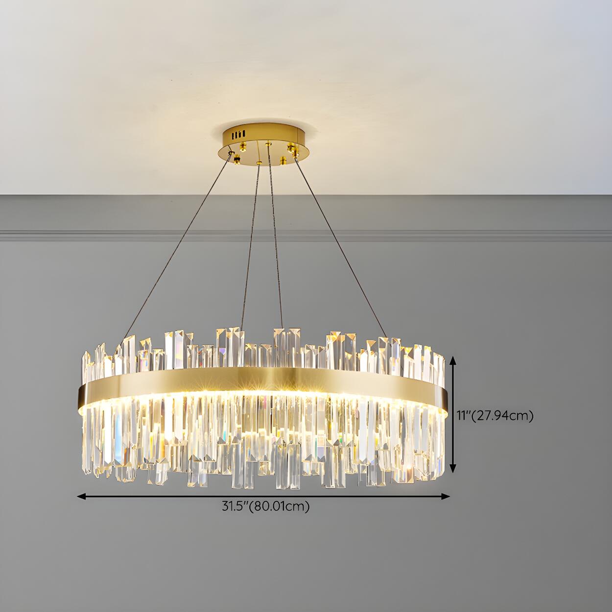 Luxury Round Gold Crystal Drum LIving Room Pendant Light