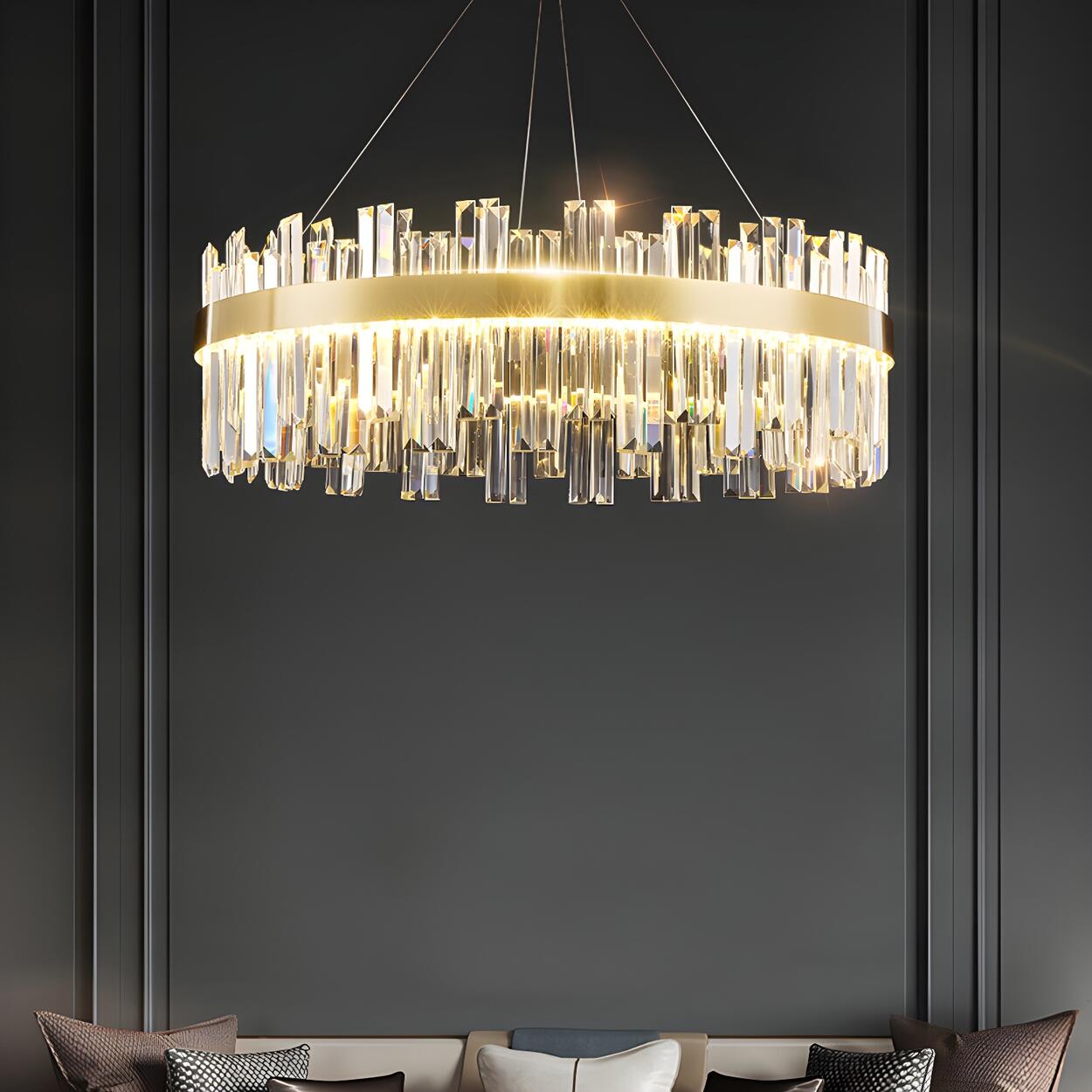 Luxury Round Gold Crystal Drum LIving Room Pendant Light