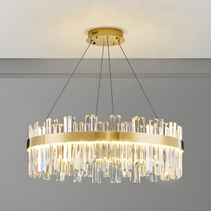 Luxury Round Gold Crystal Drum LIving Room Pendant Light