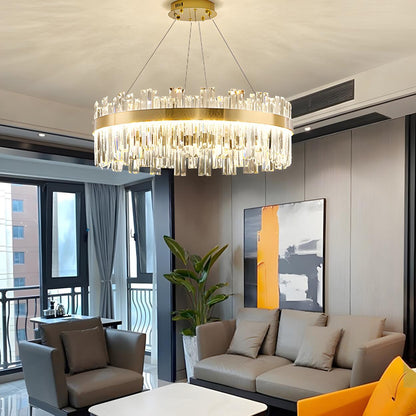 Luxury Round Gold Crystal Drum LIving Room Pendant Light