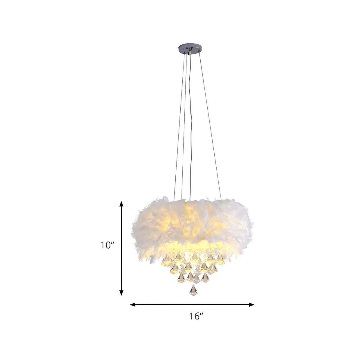 Luxury White Feather and Crystal Drum Pendant Light