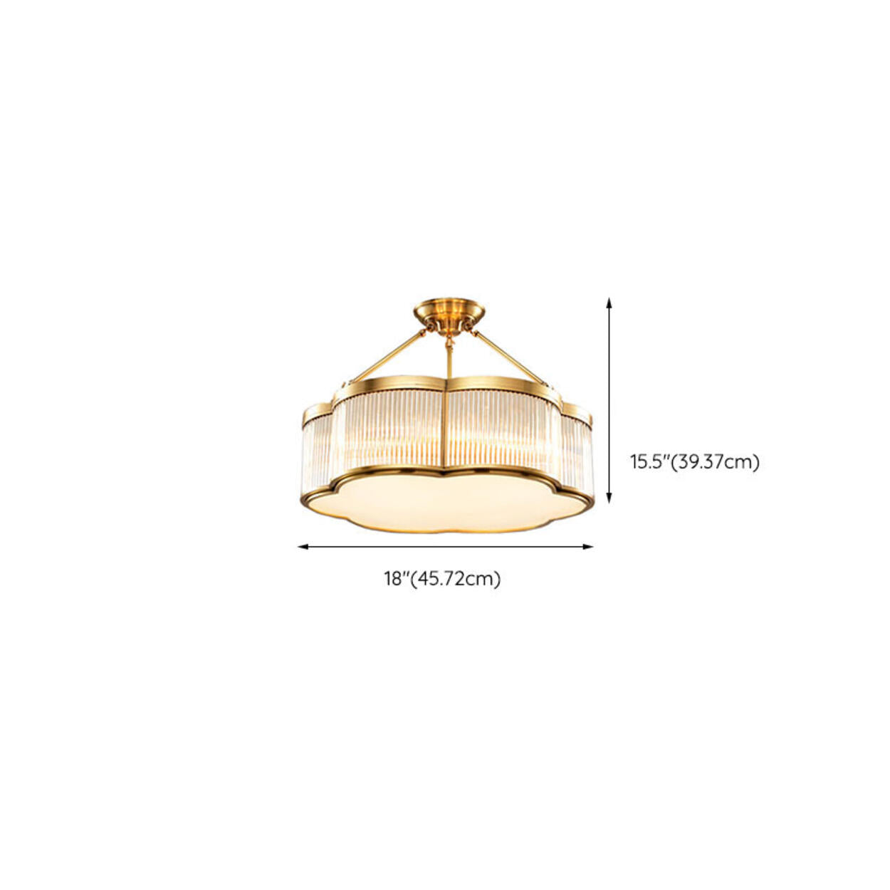 Metal Gold Flower Drum Semi-Flush Mount Ceiling Light