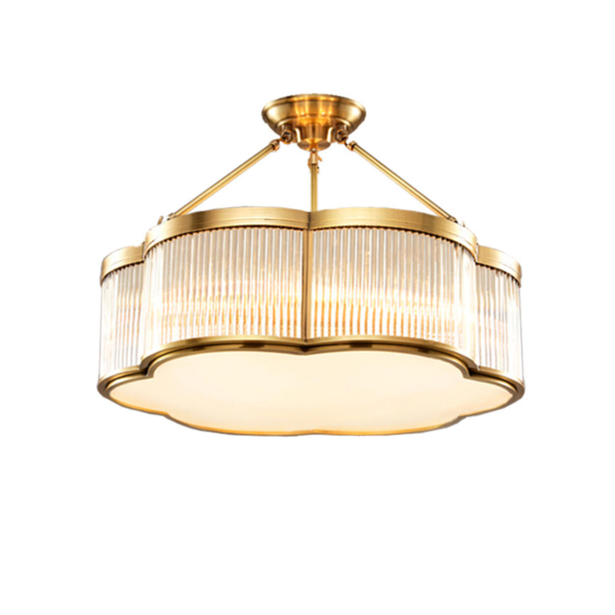 Metal Gold Flower Drum Semi-Flush Mount Ceiling Light