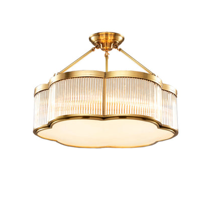 Metal Gold Flower Drum Semi-Flush Mount Ceiling Light