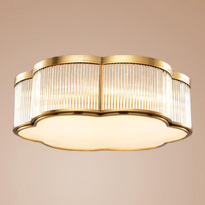 Metal Gold Flower Drum Semi-Flush Mount Ceiling Light